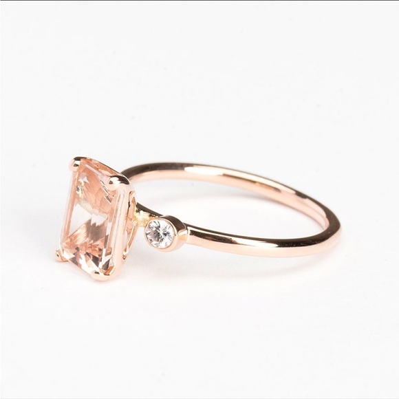 ✨💍Exquisite Morganite Emerald Cut and Diamond Princess Cut Rose Gold Ring 7 - Picture 4 of 9